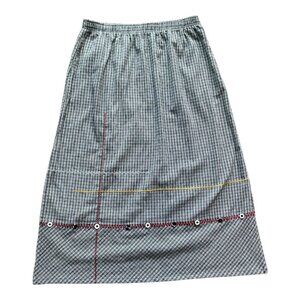 Vintage Koret Geometric Embellished Gingham Plaid Midi Skirt Sz 18W